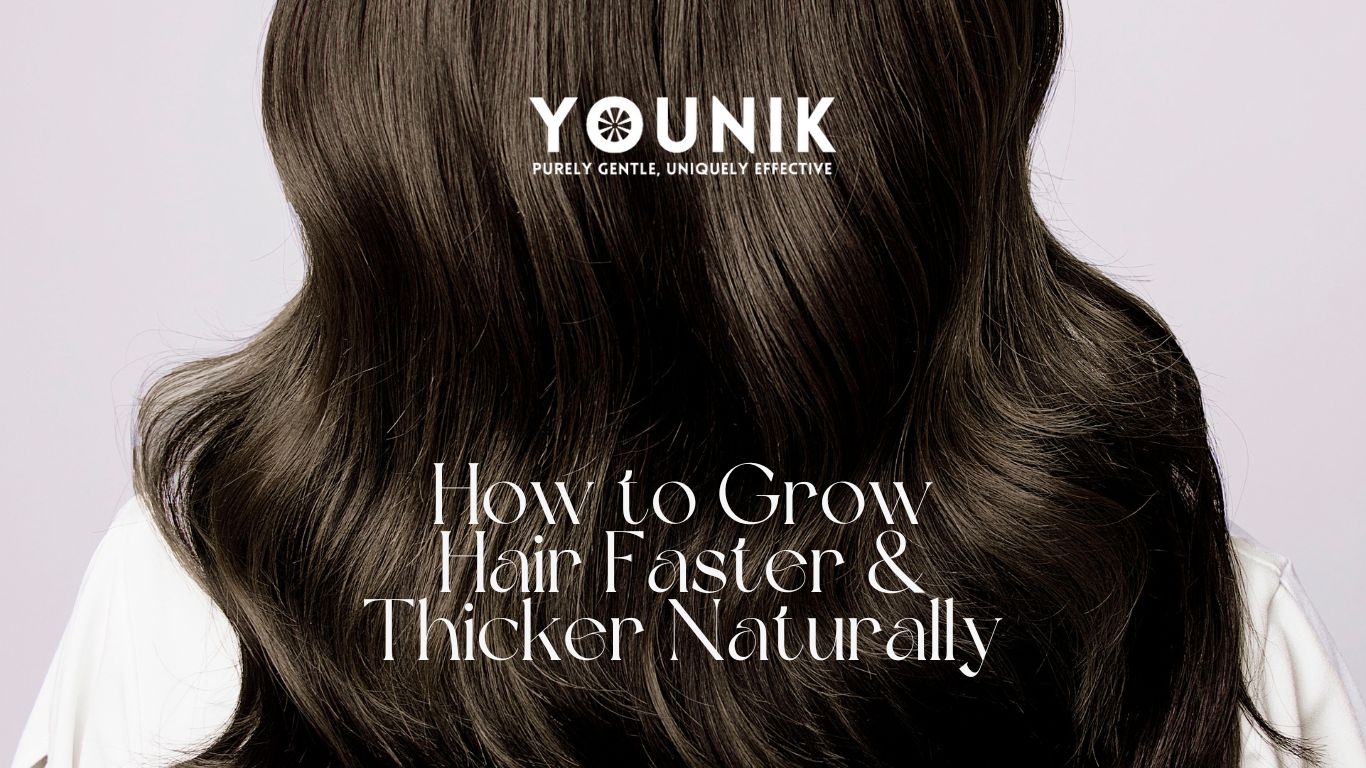 Woman massaging scalp with Younik Hair Growth Oil for natural hair growth